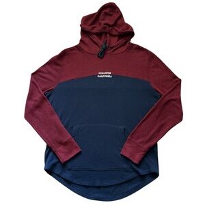 Hollister Men's Navy Maroon Long Sleeve Thermal‎ Hooded Pullover Top Size XL